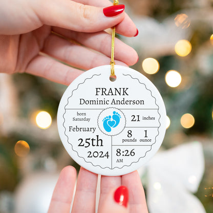 Birth Announcement 3 - Personalized Ceramic Circle Ornament