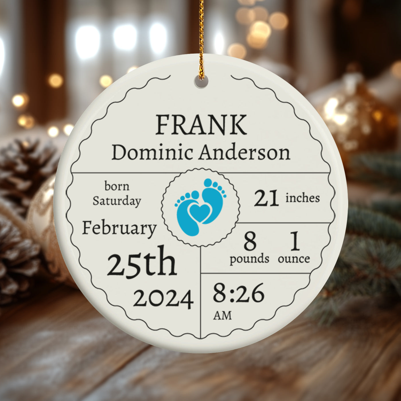 Birth Announcement 3 - Personalized Ceramic Circle Ornament