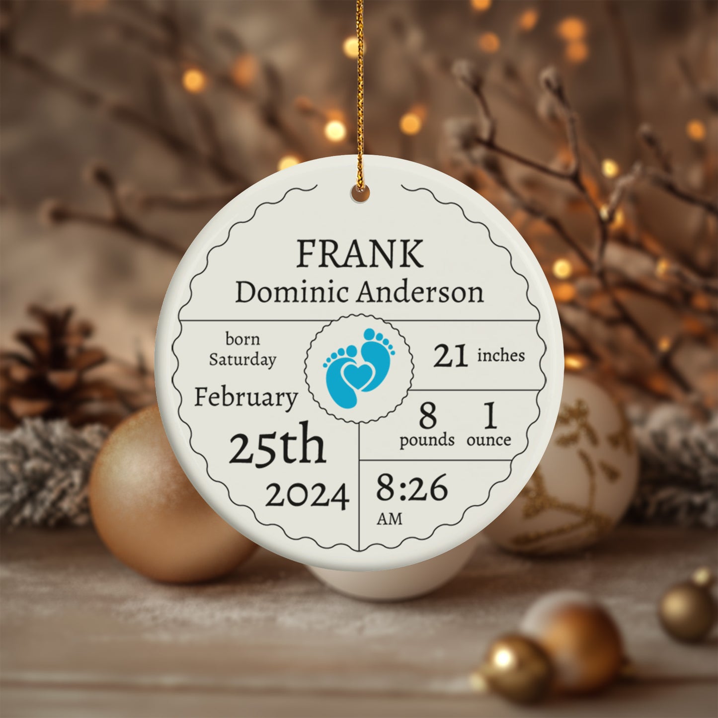 Birth Announcement 3 - Personalized Ceramic Circle Ornament