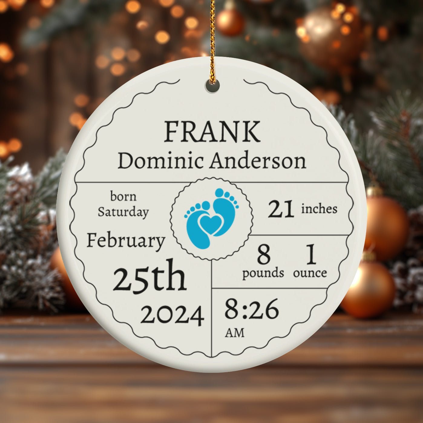 Birth Announcement 3 - Personalized Ceramic Circle Ornament