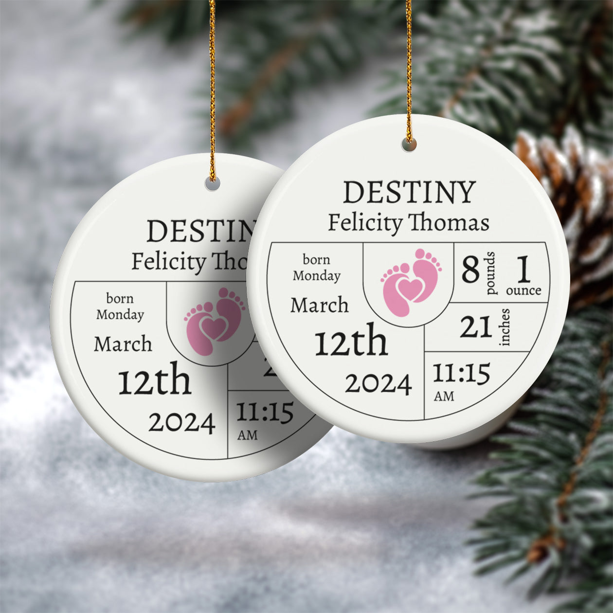 Birth Announcement 4 - Personalized Ceramic Circle Ornament