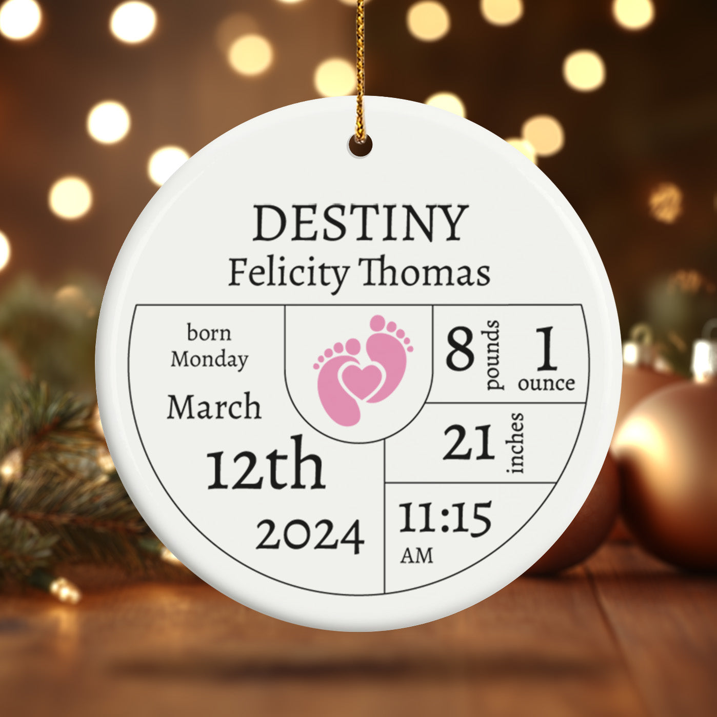 Birth Announcement 4 - Personalized Ceramic Circle Ornament