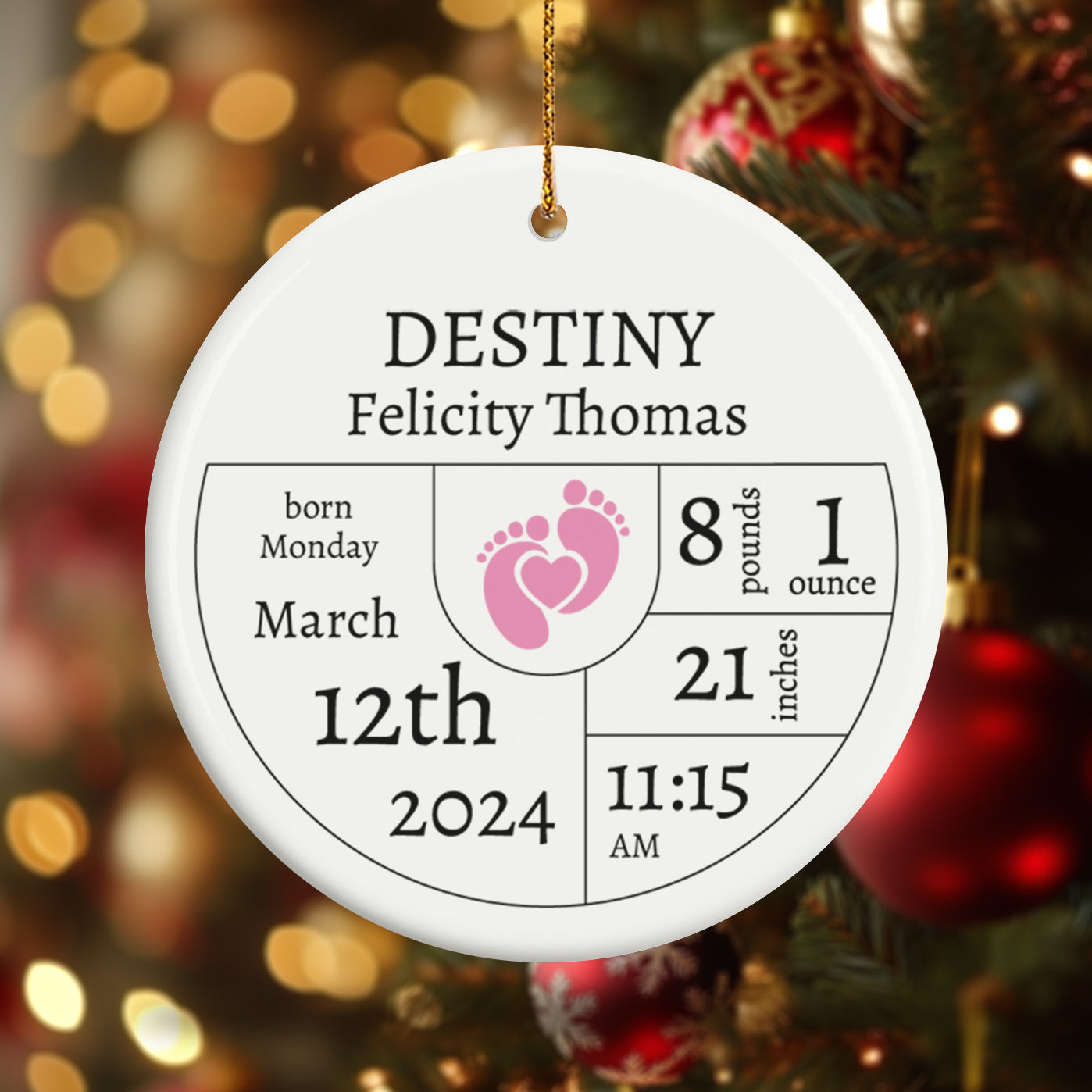 Birth Announcement 4 - Personalized Ceramic Circle Ornament