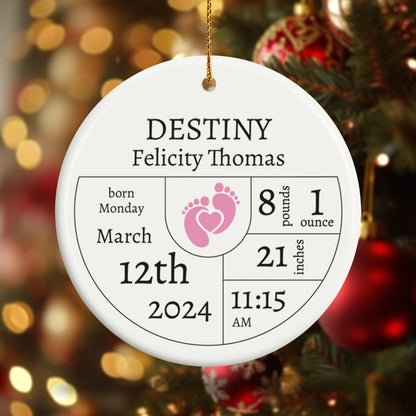 Birth Announcement 4 - Personalized Ceramic Circle Ornament