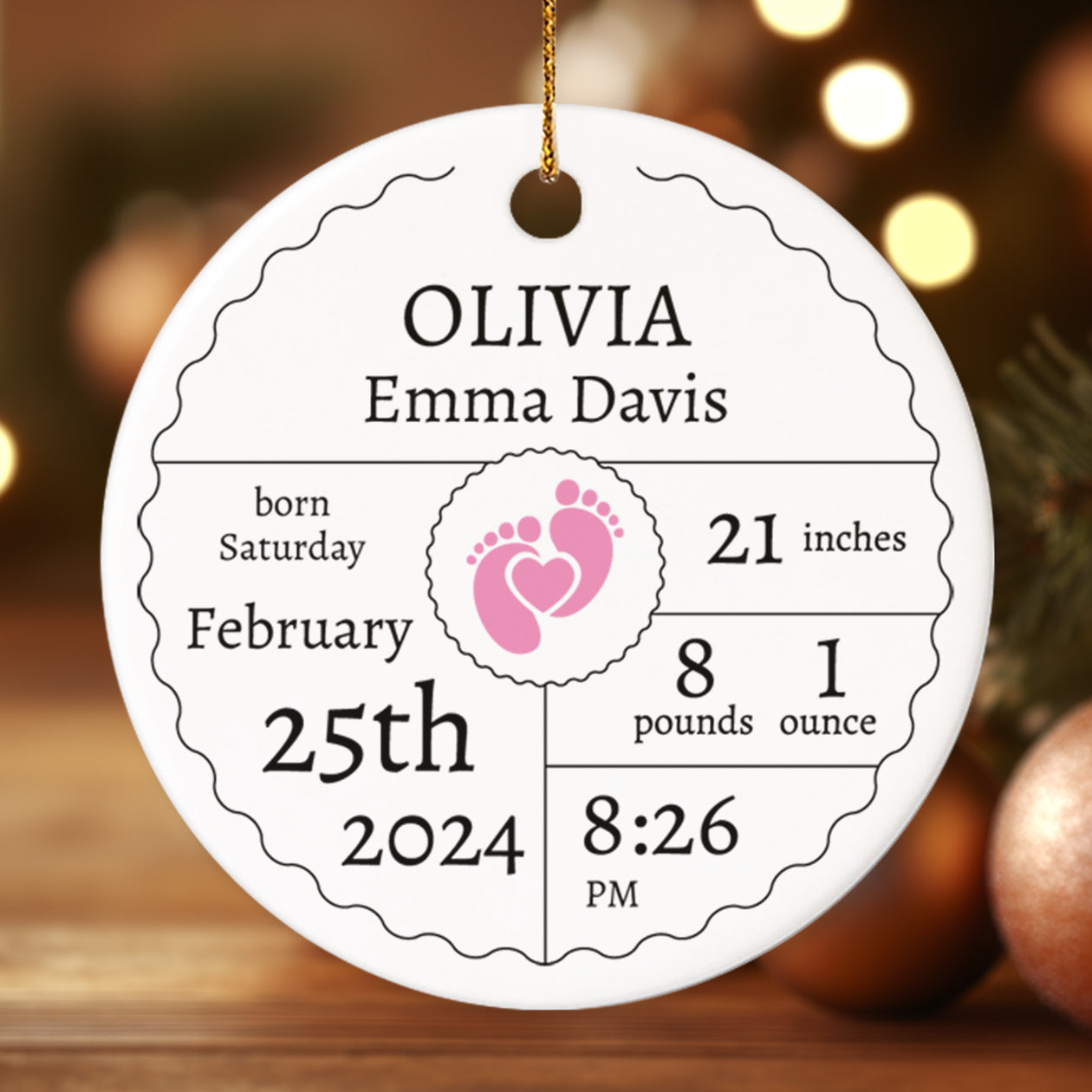 Birth Announcement 3 - Personalized Ceramic Circle Ornament