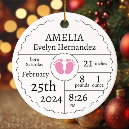 Birth Announcement 3 - Personalized Ceramic Circle Ornament