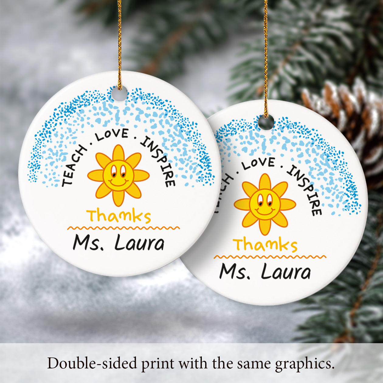 Teacher Christmas Ornament 7 - Personalized Ceramic Circle Ornament