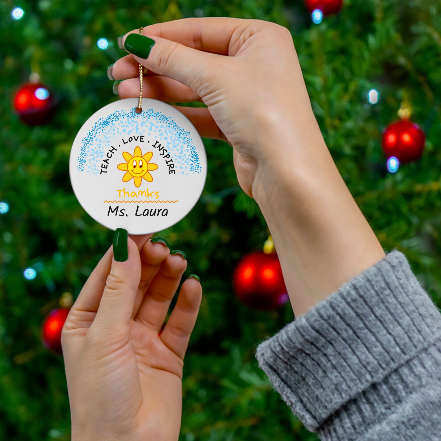 Teacher Christmas Ornament 7 - Personalized Ceramic Circle Ornament