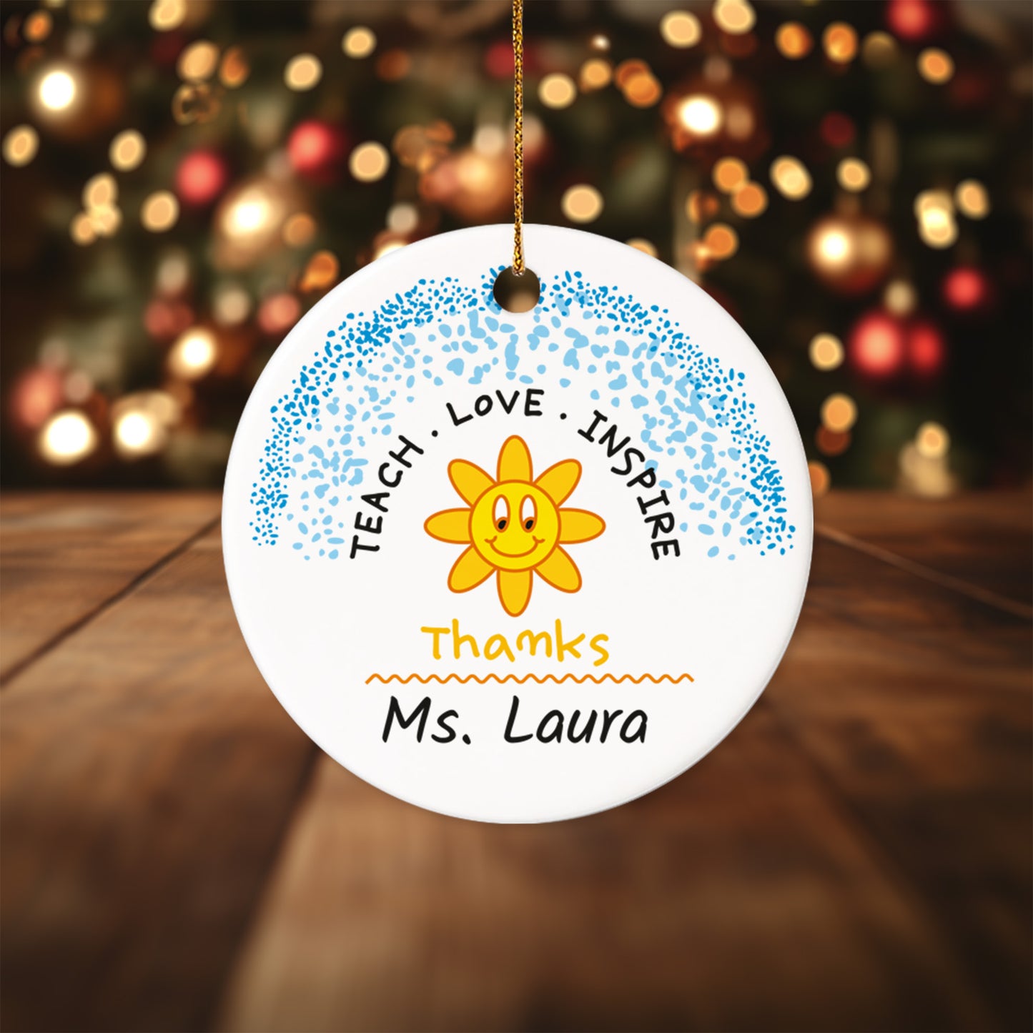 Teacher Christmas Ornament 7 - Personalized Ceramic Circle Ornament