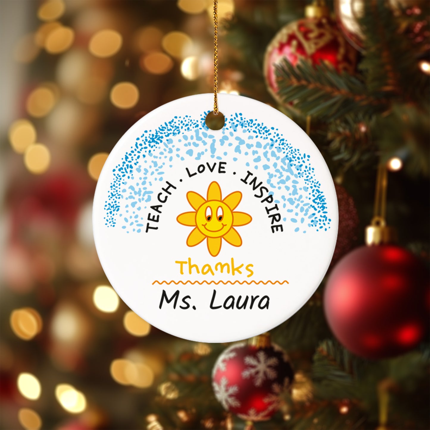 Teacher Christmas Ornament 7 - Personalized Ceramic Circle Ornament