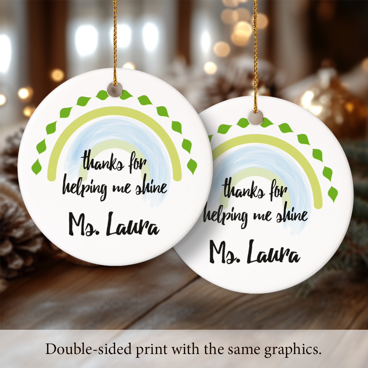 Teacher Christmas Ornament 8 - Personalized Ceramic Circle Ornament