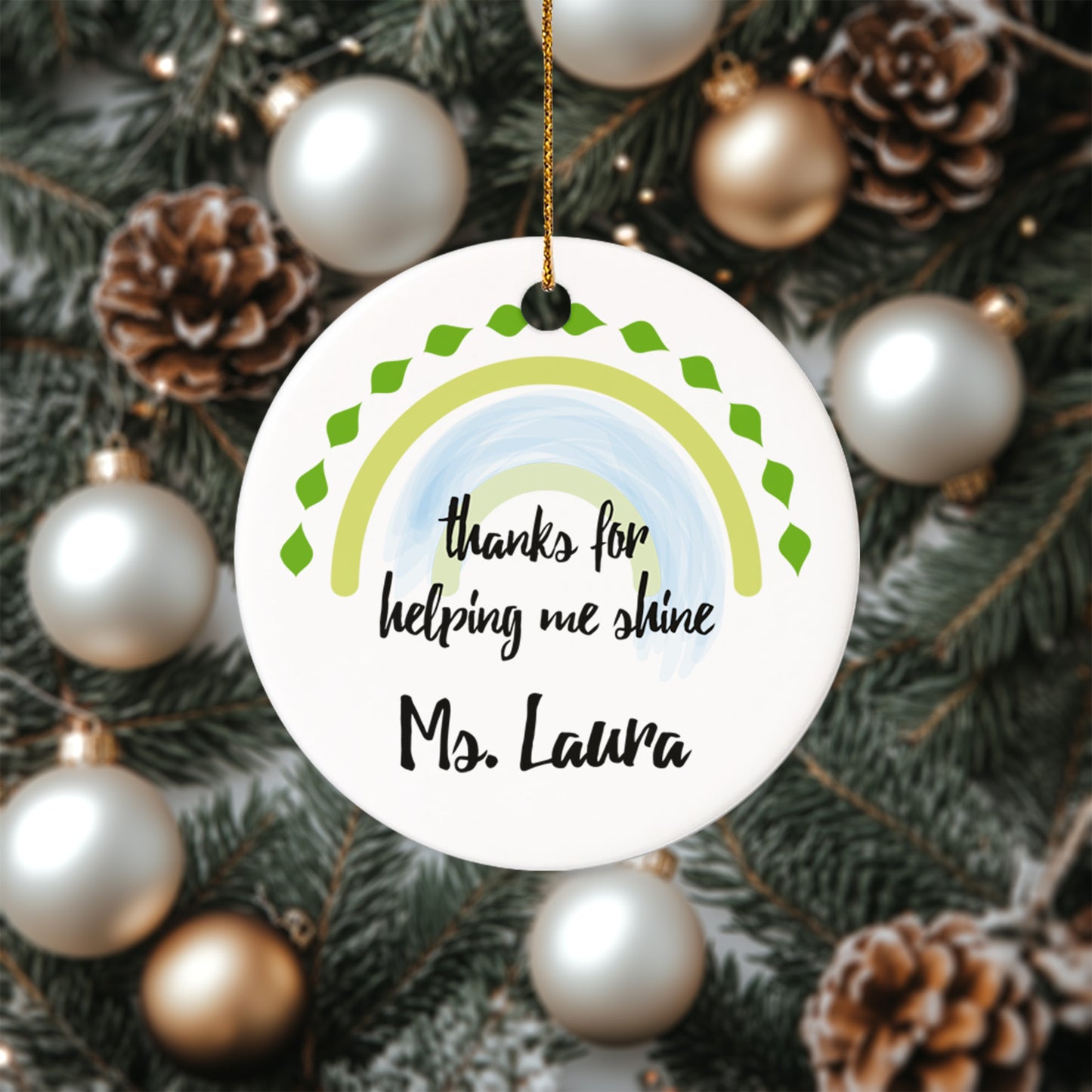 Teacher Christmas Ornament 8 - Personalized Ceramic Circle Ornament