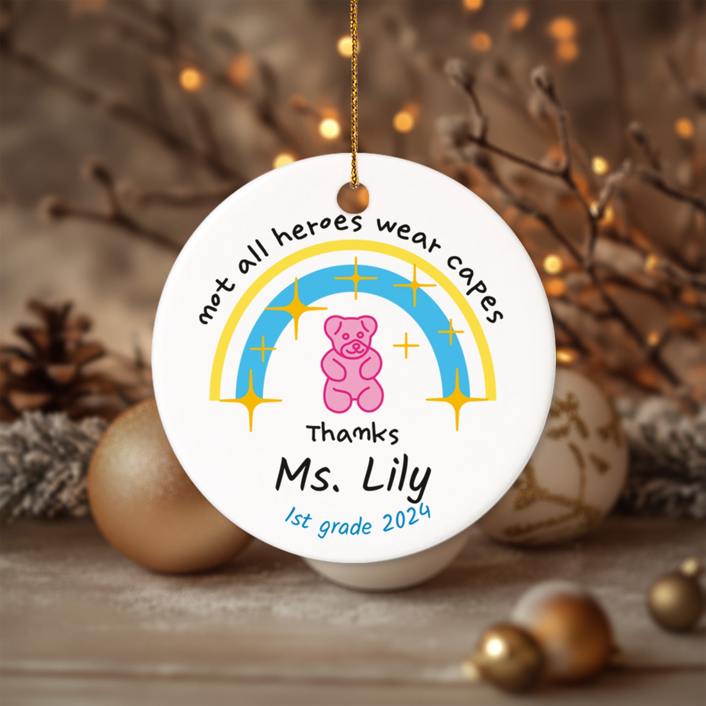 Teacher Christmas Ornament 9 - Personalized Ceramic Circle Ornament