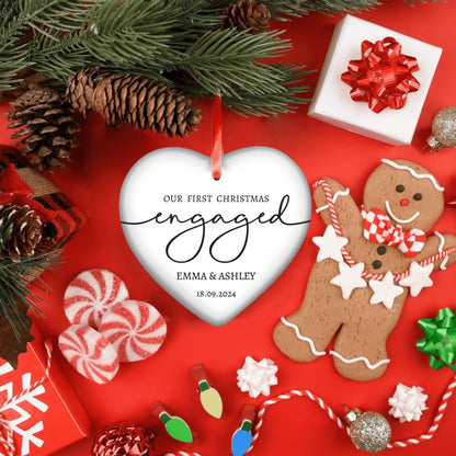 Our First Christmas Engaged 1 - Personalized Ceramic Heart Ornament